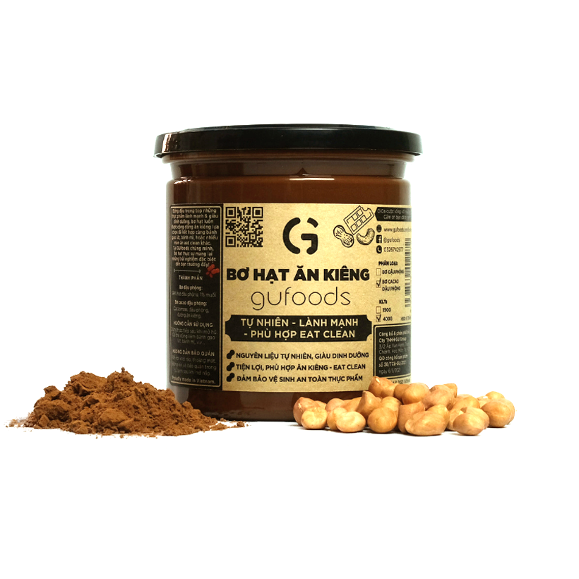 Bơ hạt ăn kiêng GUfoods - Vị bơ cacao đậu phộng