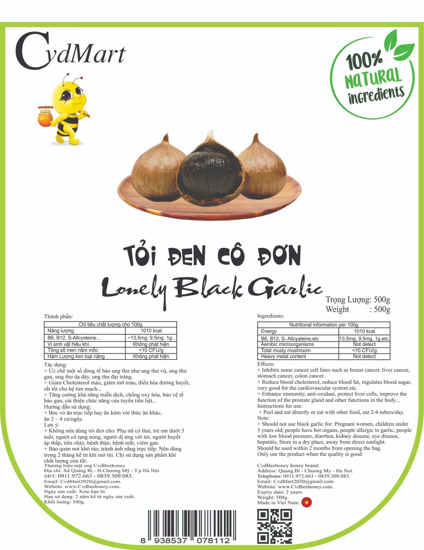 Tỏi Đen Cô Đơn 500g CvdMart