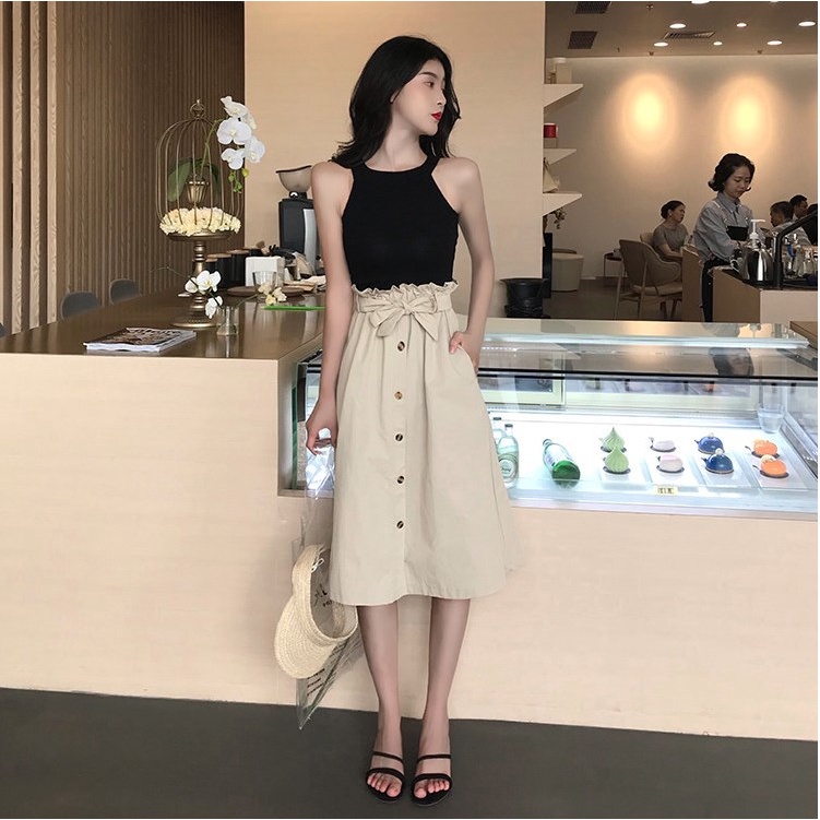 Chân váy midi nữ hàng cúc giữa dáng dài nhiều màu