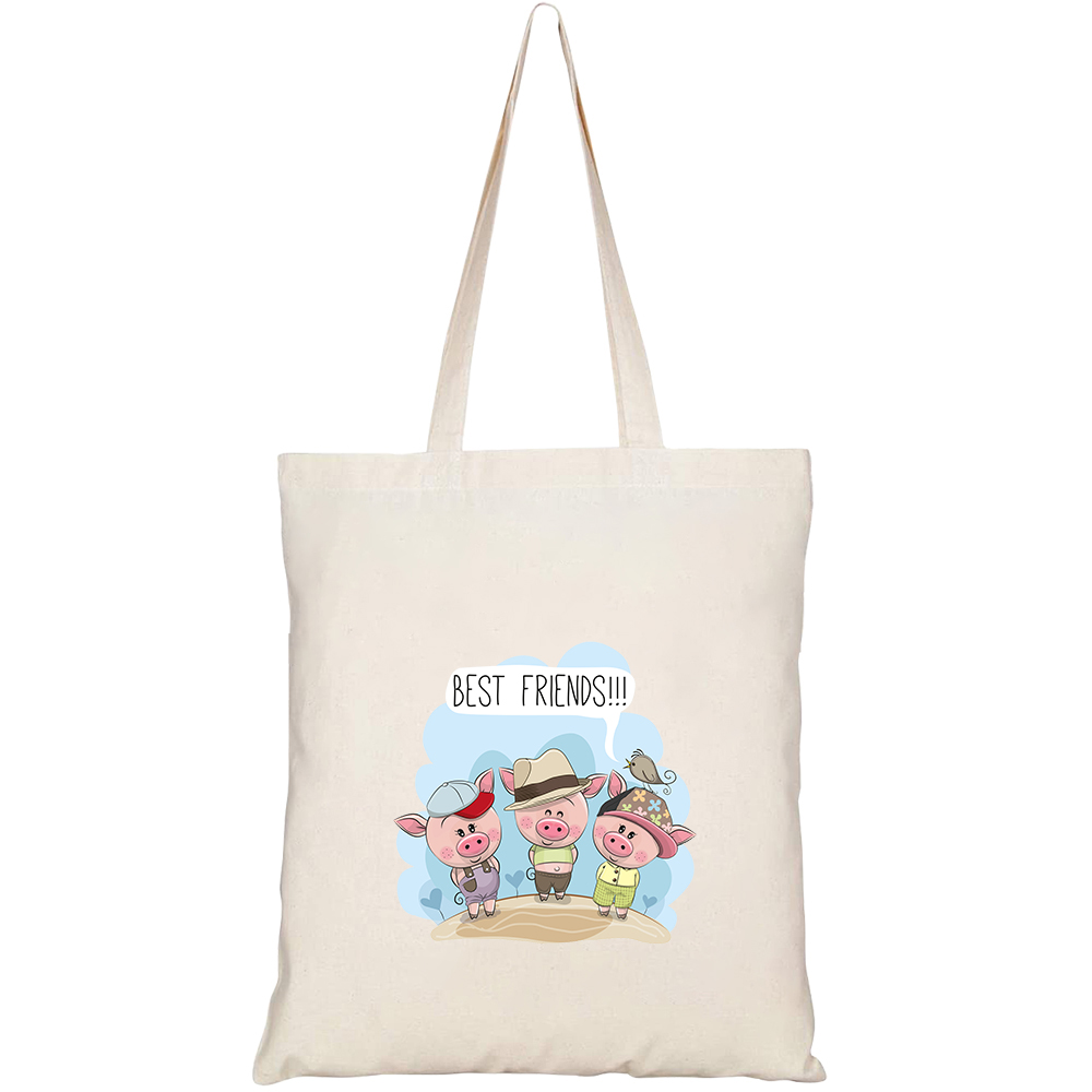 Túi vải tote canvas HTFashion in hình three friends cute cartoon pigs HT462  - FuniMart